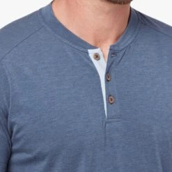 The SeaBreeze Henley | Dark Denim -Fair Harbor Shop OF Henley Blue Front 005 CLOSE UP NECK f4fd57eb 917e 44da 9a6c a914cbe505e5